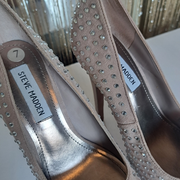 Sze 7 womens Heels, Steve Madden, hidden platforms, Champagne, rhinestones - Picture 7 of 12